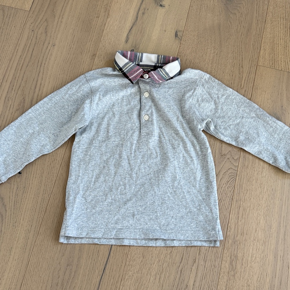 Crewcuts | Gray Shirt with Red Plaid Collar